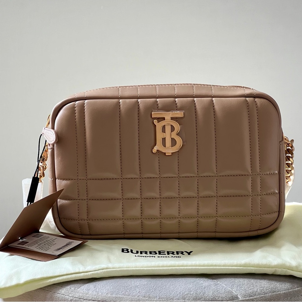 Burberry Quilted Camera Bag in Oat Beige